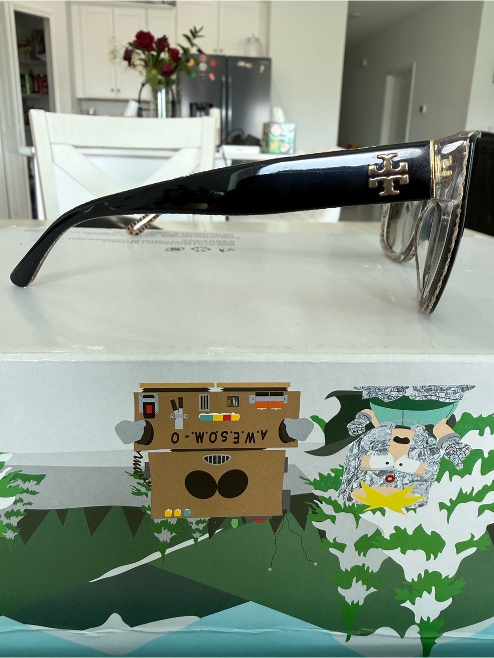 Tory Burch Black Acetate Glasses with Gold Logo Accent